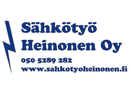 Logo Sähkötyö Heinonen, sinistä tekstiä valkoisella pohjalla