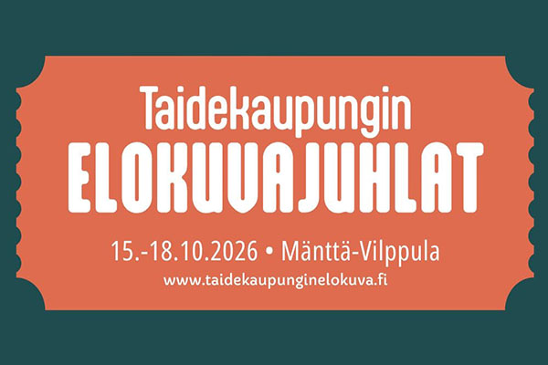 Taidekaupungin vuoden 2026 elokuvajuhlien elokuvalippumuotoinen mainosbanneri.